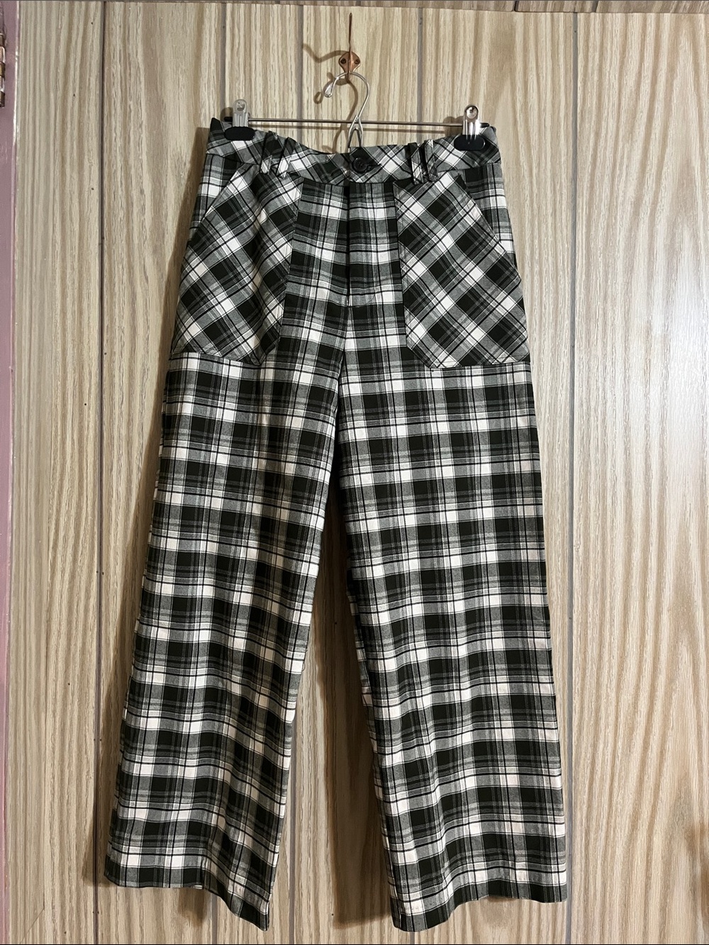 twik Simons Forest Green and White Plaid Button-Front Pants size M